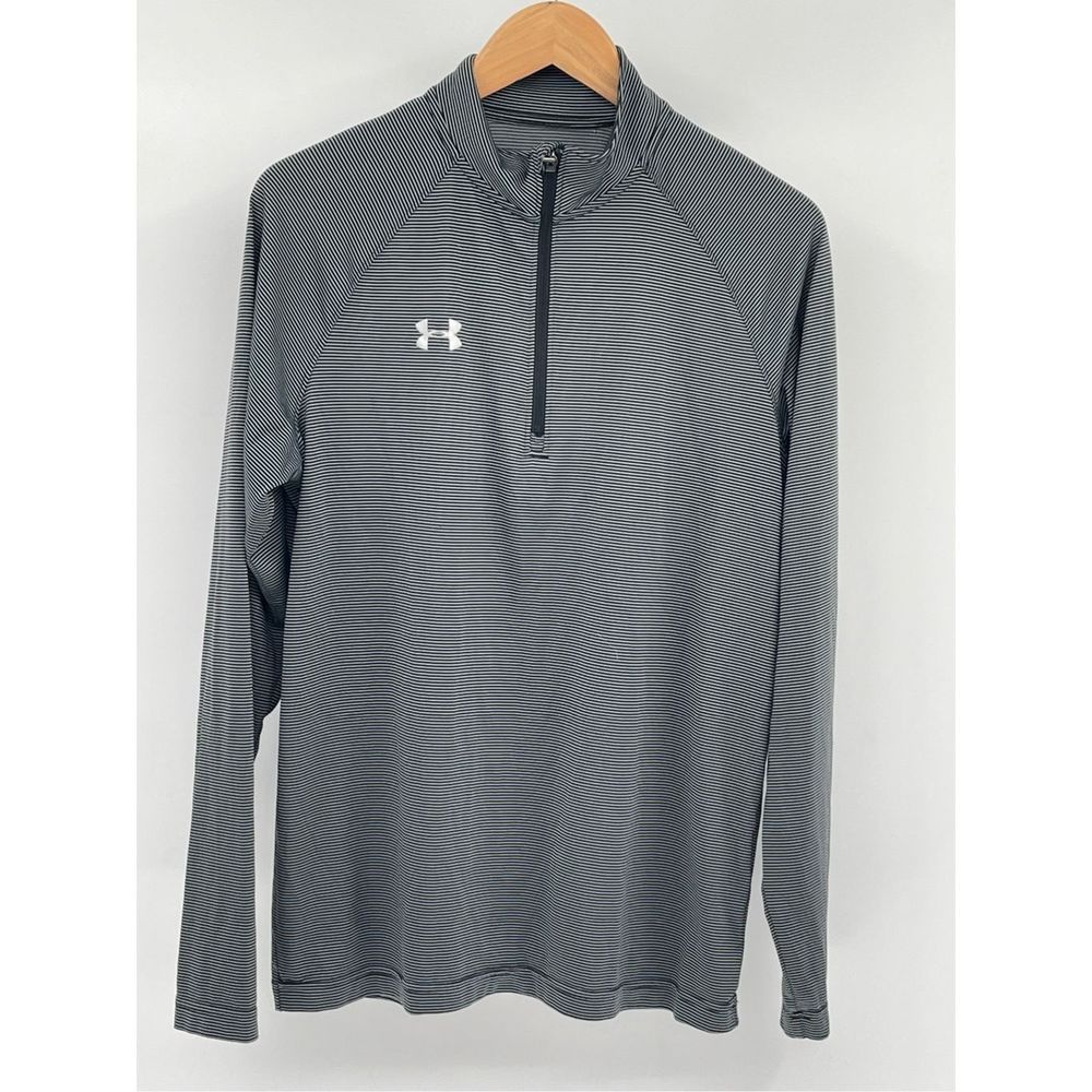 Under Armour 1/4 Zip Shirt Cold Gear Men Medium Gray Black Striped Long Sleeve